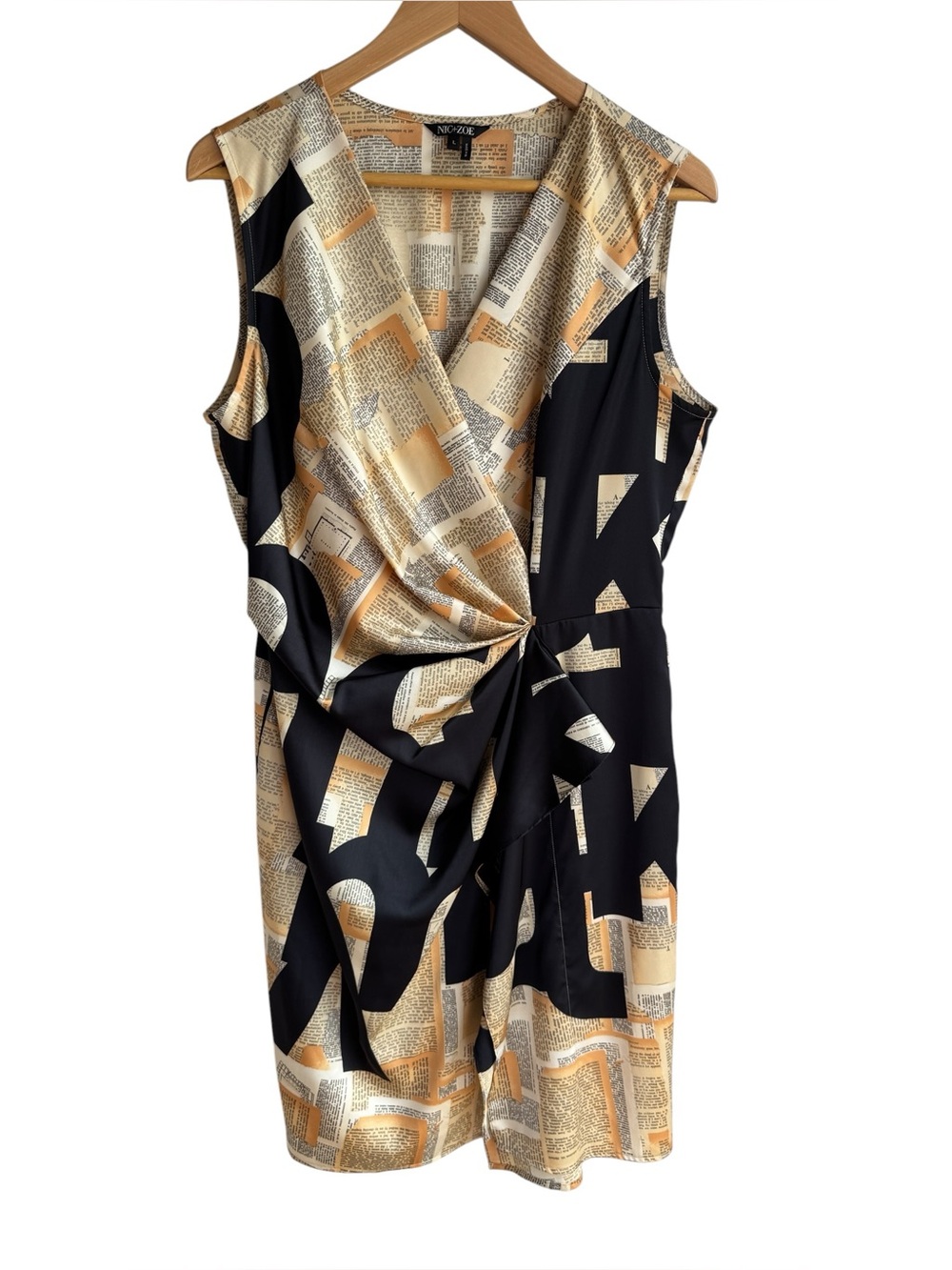 Nic + Zoe Newsprint Cocktail Dress Sz L Sleeveless Party Event Office Unique